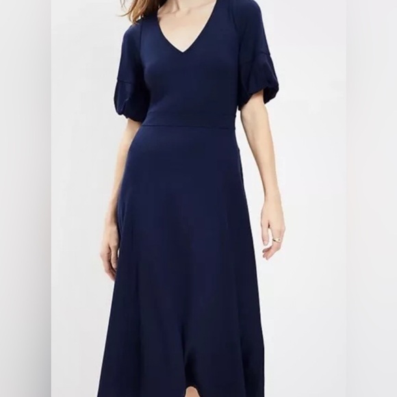 LOFT Balloon Sleeve Midi Dress - Size 8 - Picture 3 of 4
